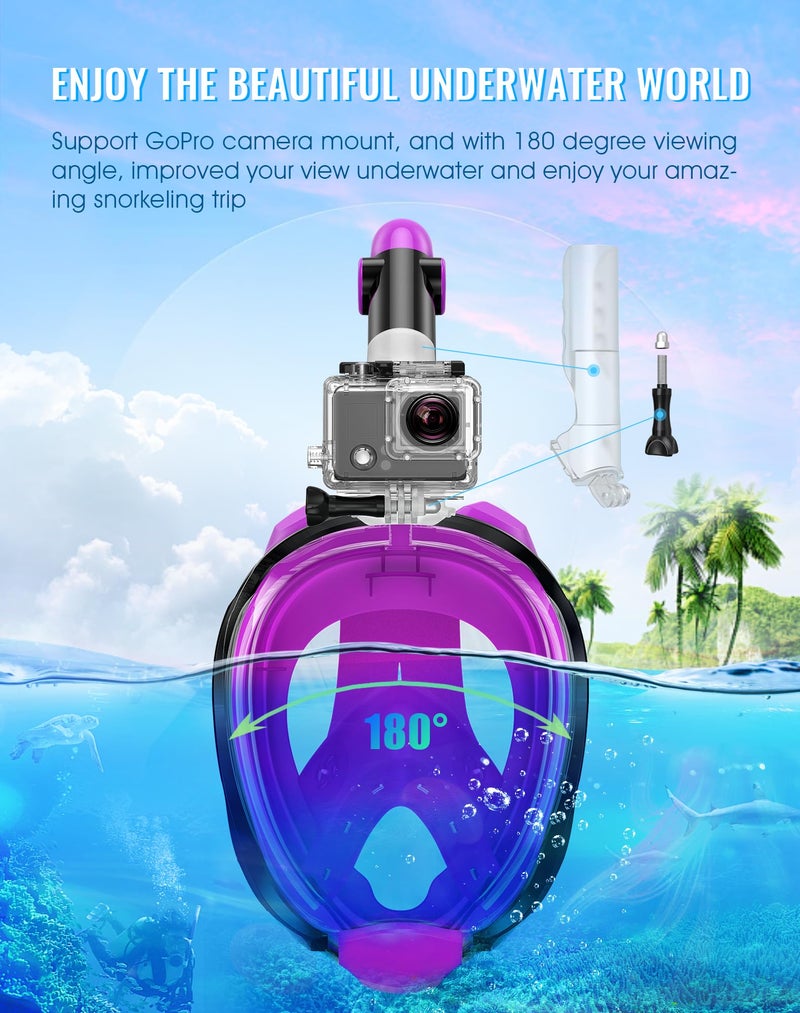Greatever G2 Full Face Snorkel Mask with Latest Dry Top System,Foldable 180 Degree Panoramic View Snorkeling Mask with Camera Mount,Safe Breathing,Anti-Leak&Anti-Fog - Image 5